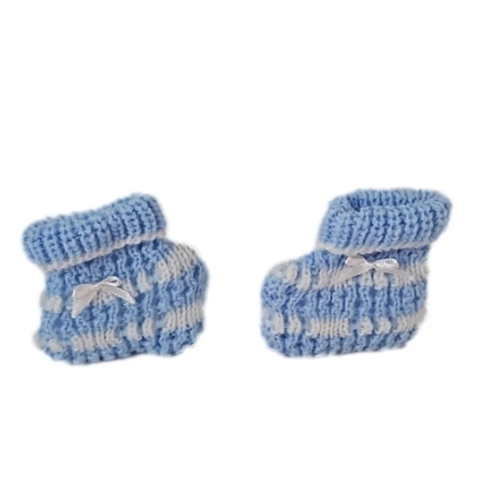 Hand Crafted Crochet Baby Shoes Baby Blue and white Tread & Handmade Bow Ribbon
